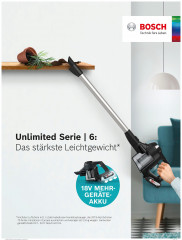BOSCH BOSCH Akku-Stielstaubsauger Unlimited Serie 6, schwarz, BKS6111P, beutellos, 18V Power for ALL Akku, inkl. Mobelpinsel Беспроводной пылесос BOSCH Unlimited Series 6, черный, BKS6111P, без мешка, аккумулятор 18 В Power for ALL, включая мебельную щет