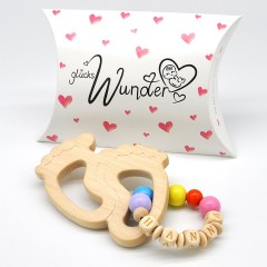 glucksWunder Holz Greifling Beissring Babyfusschen Buche personalisiert mit Name in Geschenkverpackung Деревянное кольцо для прорезывания зубов детские ножки бук персонализированное с именем в подарочной коробке