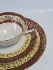 Чайное трио винтажное Winterling Markleuthen Bavaria в коричнево-желтых тонах с золотым декором, фарфор, Германия, 1960-70гг.