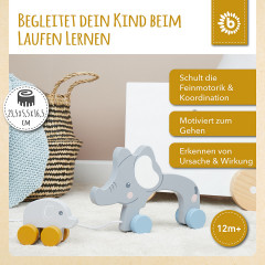bieco Nachziehspielzeug Holz Elefant Kinder Nachziehtier Holzspielzeug ab 1J. Ziehtier Nachziehspielzeug Мягкая игрушка деревянный слон Детская развивающая игрушка от 1 года. Потяните за игрушку