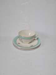 DIANE Набор чайных пар, 2 шт. "Бирюза" с цветочным узором и бирюзовым краем, Германия, 1960-70гг.