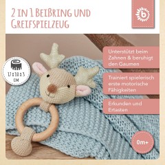 bieco Greifling Holz Natur und Baumwolle Baby Beissring 10cm Greifring 0 M Babyrassel Greiflinge Игрушка-клатч из натурального дерева и хлопка
