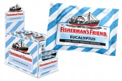 Fisherman's Friend Eucalyptus ohne zucker 24x25g, Фишерманс Френд, пастилки с эвкалиптом, без сахара, коробка 24 шт x 25 г