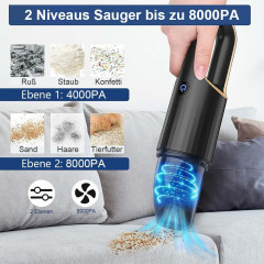 TUABUR TUABUR Akku-Handstaubsauger Extrem leiser, leistungsstarker kleiner Hand-Mini-Staubsauger, 8000-Pa-Staubsauger, ausgestattet mit 2 * 2000-mA-Batterien, multifunktionaler kabelloser Handstaubsauger, Geeignet fur Autos, Wohnungen und Buros Schwarz Бе