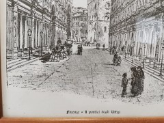 Картина винтажная Firenze &quot;Галерея Уффици&quot; / худ. Dosso, графика, в деревянной раме, 37,5 х 27,5 см, Италия, 1960-70гг.