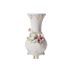 Capodimonte Ваза с фактурным узором, позолотой и цветами, 23см х 12см, Италия, 1960-70гг.