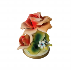 Фигурка винтажная в виде оранжевой розы с салатовыми листочками Capodimonte, 12 x 10 см, Италия, 1960-1970гг.