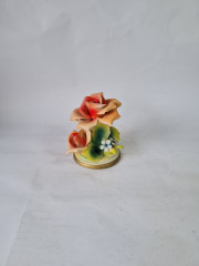 Фигурка винтажная в виде оранжевой розы с салатовыми листочками Capodimonte, 12 x 10 см, Италия, 1960-1970гг.