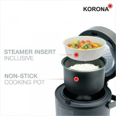 KORONA KORONA Reiskocher 58011, digital, Dampfgarer, Warmhaltefunktion, LED Display, Touch Рисоварка KORONA 58011, цифровая, пароварка, функция поддержания тепла, светодиодный дисплей, сенсорный