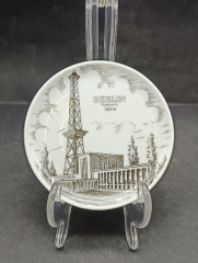 Тарелки декоративные винтажные L&amp;H "Берлин", сувенирные, 3 шт., ч/б декор, фарфор, 10 см, Германия, 1970-80гг.