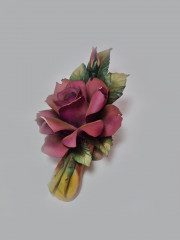 Capodimonte Italy Декоративная фигурка роза фиолетово-розовая с листьями, 10см x 19см, Италия, 1960-70гг.