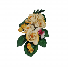 Фигурка винтажная Capodimonte &quot;Ветка из 5 желтых бутонов и розовыми цветками&quot;,  фарфор, 12 x 6 x 3,5 см, Италия, 1960-1970гг.