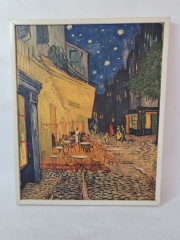 Репродукция Ван Гога &quot;Ночная терраса кафе&quot; винтажная в белой деревянной раме, 33,5 x 27,5 см, Германия, 1980-90гг.