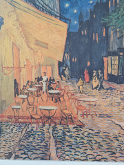 Репродукция Ван Гога &quot;Ночная терраса кафе&quot; винтажная в белой деревянной раме, 33,5 x 27,5 см, Германия, 1980-90гг.