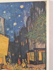 Репродукция Ван Гога &quot;Ночная терраса кафе&quot; винтажная в белой деревянной раме, 33,5 x 27,5 см, Германия, 1980-90гг.