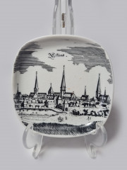 Altenkunstadt Декоративная квадратная тарелка с изображением города в черно-белом цвете, 11,5 см, Германия, 1970-80гг.