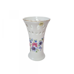 Lily Creek Белая фарфоровая ваза с резным краем и позолотой 24К "Букет цветов", 10 x 6,5 см, Германия, 1960-70гг.