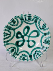 Тарелка винтажная Gmundner бело-зеленая с логотипом, керамика, 15 x 4,5 см, Австрия, 1960-70гг.