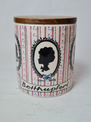 Сахарница винтажная SMF Schramberg с деревянной крышкой "Силуэты", фарфор, 11.5см, Германия, 1960-70гг.