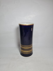 Ваза винтажная Jaeger&Co PMR Bavaria, темно-синяя с золотистым орнаментом, фарфор, 25 см, Германия, 1960-70гг.