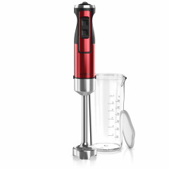 Arendo Arendo Stabmixer, 1000 W, Edelstahl Purierstab in rot, Handmixer mit Becher, stufenlose Regelung  Ручной блендер Arendo, 1000 Вт, очищающий стержень из нержавеющей стали красного цвета, ручной миксер с чашкой, бесступенчатое управление