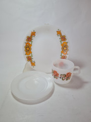 Чайное трио винтажное Schott Mainz, стекло с цветочным рисунком в оранжевых тонах, 10 x 7 см/ 14 см/ 19 см, Германия, 1960-70гг.