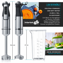 Arendo Arendo Stabmixer, 1000 W, Edelstahl Purierstab mit stufenloser Geschwindigkeitsregelung MANO  Ручной блендер Arendo, 1000 Вт, стержень для пюре из нержавеющей стали с бесступенчатой ??регулировкой скорости MANO