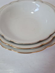 Набор глубоких тарелок винтаж Seltmann Weiden Bavaria, белый фарфор с позолоченным краем, 3 штуки х 23 x 7 см , 20,5 x 6,5 см, 19 x 5,5 см, Германия, 1960-70гг.