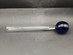 Ваза винтажная большая MCM, узкая, в форме пробирки, с синим основанием, стекло, 26 см, Германия, 1960 год.