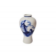 Delft Blue Holland Ваза с синим цветочным декором, ручная роспись, дельфтский фарфор, 9 x 5 см, Голландия, 1960-70гг.