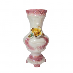 Capodimonte Italy Белая Ваза &quot;Чайная роза&quot; с шестью искусственными розами, 34см x 18см, Италия, 1960-70гг.